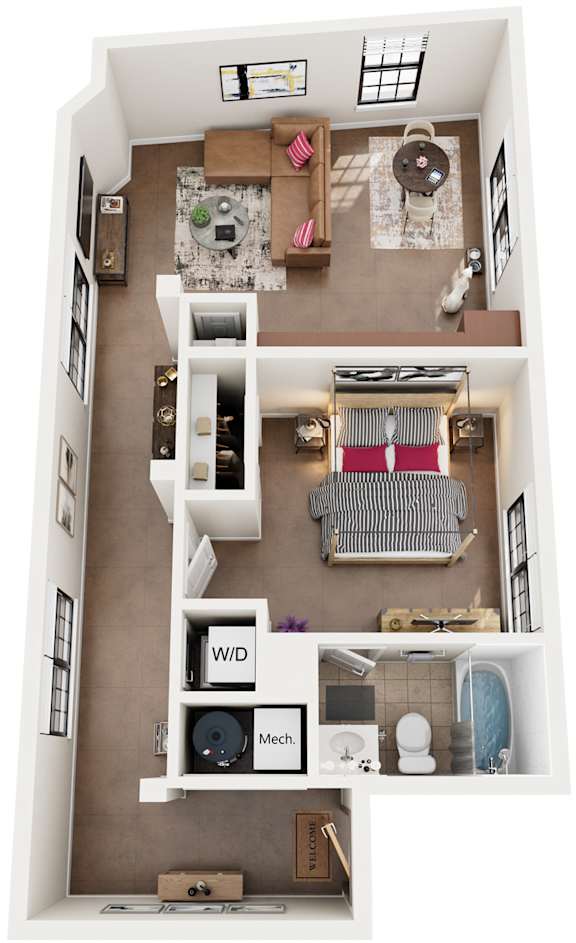 Floor Plan  1 Bed 1 Bath Floor Plan | 693 Sq. Ft. at Mayton Transfer Lofts in Petersburg, VA 23803
