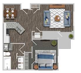 1B1B Floor Plan at Magnolia Pointe, Georgia, 30096