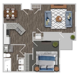1B1B Floor Plan at Magnolia Pointe, Georgia, 30096