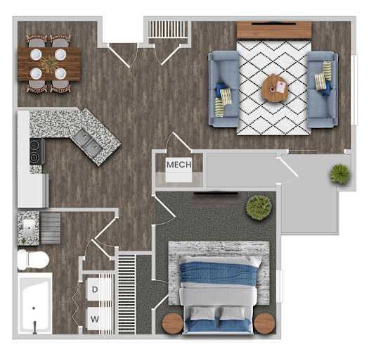 Floor Plan  1B1B Floor Plan at Magnolia Pointe, Georgia, 30096