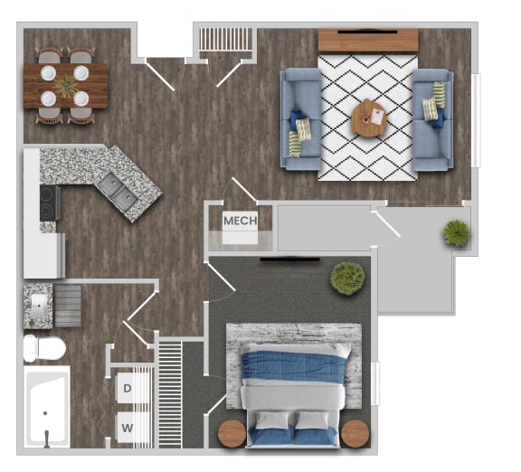 1B1B Floor Plan at Magnolia Pointe, Georgia, 30096