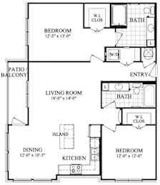 A floor plan for Unit F shows a living room, two bedrooms, a patio, a kitchen, a dining area, and a bathroom.