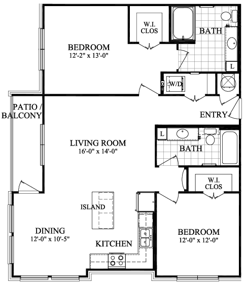 A floor plan for Unit F shows a living room, two bedrooms, a patio, a kitchen, a dining area, and a bathroom.