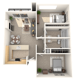 Heather 2 Bedroom 2 Bathroom Floorplan