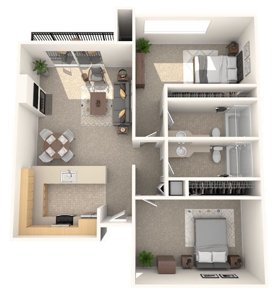 Heather 2 Bedroom 2 Bathroom Floorplan