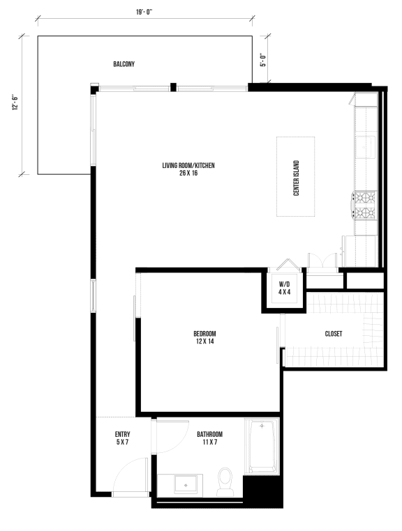 1B5 – 1 Bedroom 1 Bath Floor Plan Layout – 839 Square Feet at Main+Nine, Riverside, 92501