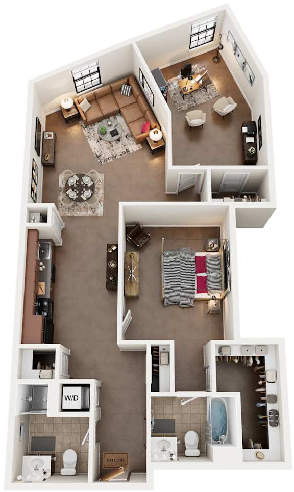 2 Bed 2 Bath Floor Plan | 1,114 Sq. Ft. at Mayton Transfer Lofts in Virginia 23803