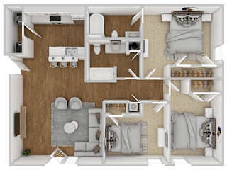 Three bedroom floorplan | 1,249 Sq. Ft. at Lakeshore Pointe Apartment Homes in Brandon, MS