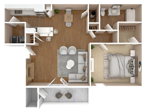 1 Bed 1 Bath Floor Plan | 860 Sq.Ft.   at Bossier City Apartment Homes, Bossier City