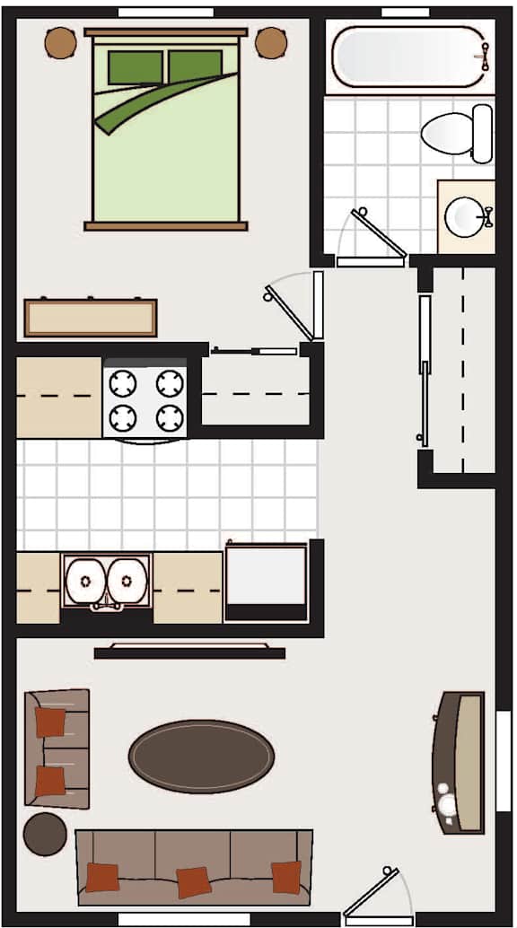 A floor plan of a Cherryhill lotus with 1 bedroom and 1 bathroom, and a total area of 550 sq.ft.