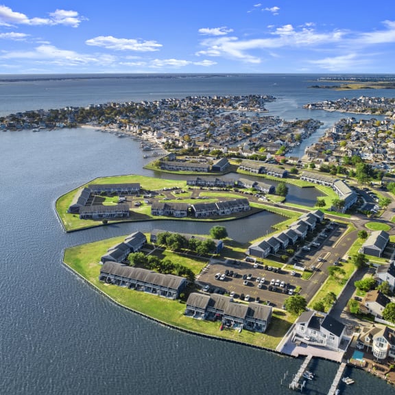 an aerial view in the middle of the water