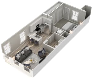 Floor Plan  One-Bedroom Cottage Floor Plan Rendering at Cottages at Foley Farms in Foley, AL
