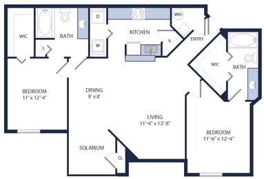 1182 Square-Feet 2 Bedroom 2 Bath B4 Floor Plan at Tuscany Bay Apartments, Tampa, Florida