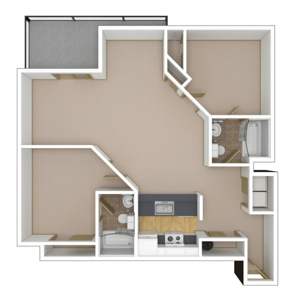 2 Bedroom, 2 Bathroom Floor Plan
