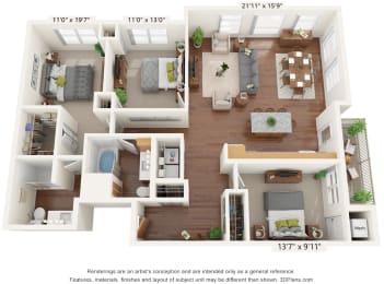 Three Bedroom - A Floor Plan at Bren Road Station 55+ Apartments, Minnesota, 55343