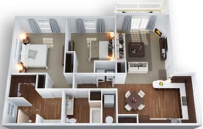 2-Bedroom floor plan at Copper Creek Apartments, Kent, Ohio