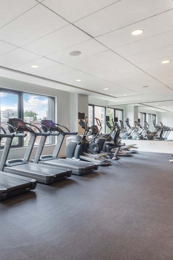 fitness center with treadmills