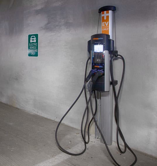 Electric vehicle charging station at Avant & Avant II, Carmel, IN