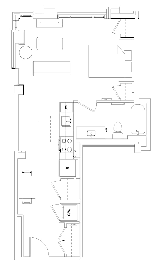 A floor plan for Madison House Studio Apartment 403 on Church Street.