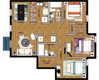 The Mill at 601 Apartments in Prattville 3x2 Montgomery Floor Plan