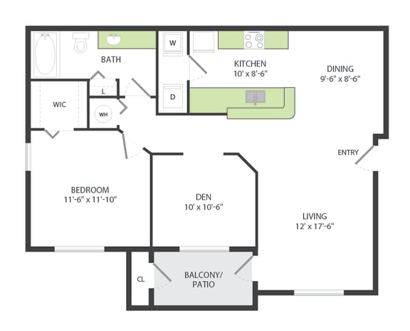 819 Square-Foot 1 Bedroom 1 Bath A3 Floor Plan at The Preserve at Westchase in Tampa, FL