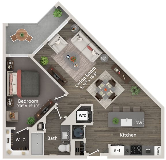 A4 1 bed 1 bath Floorplan at Allure on the Parkway, Lake Mary, 32746