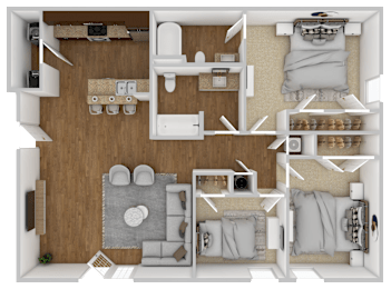 Three bedroom floorplan at Lakeshore Pointe Apartment Homes in Brandon, MS