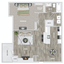 a floor plan of a 1 bedroom apartment at Brampton Moors, Cary