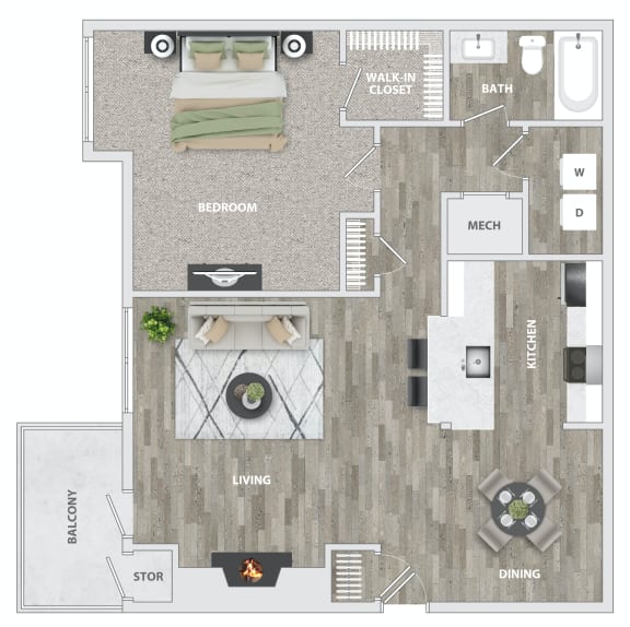 Floor Plan  a floor plan of a 1 bedroom apartment at Brampton Moors, Cary