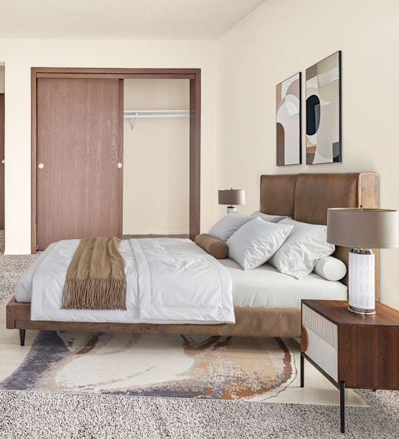 Bedroom With Closet at Kimberly Club Apartments, Davenport, Iowa