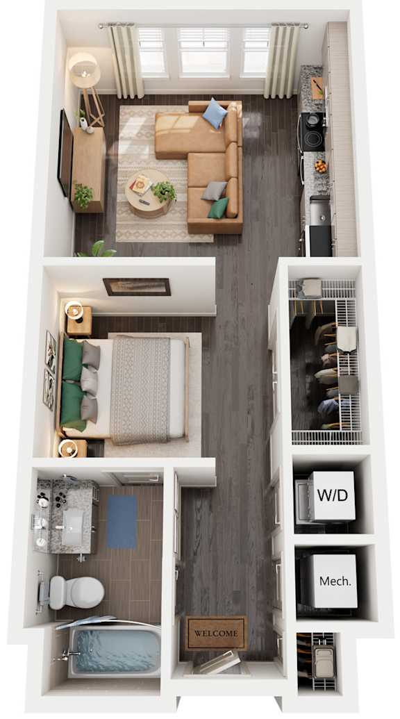 Studio 1 Bath Floor Plan | 577 Sq. Ft. at Promenade at Newnan Crossing in Newnan, Georgia, 30265