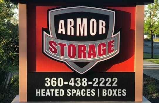 a sign for a storage facility in a park at Harbor Heights 55+ Community, Olympia, 98501