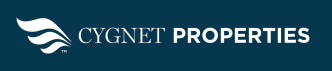 a logo for cyberitech properties on a blue background