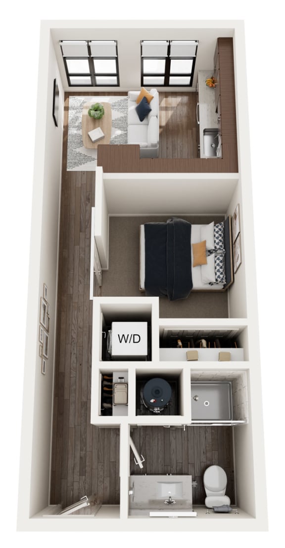 E1 floor plan showing studio apartment in Castle Rock CO