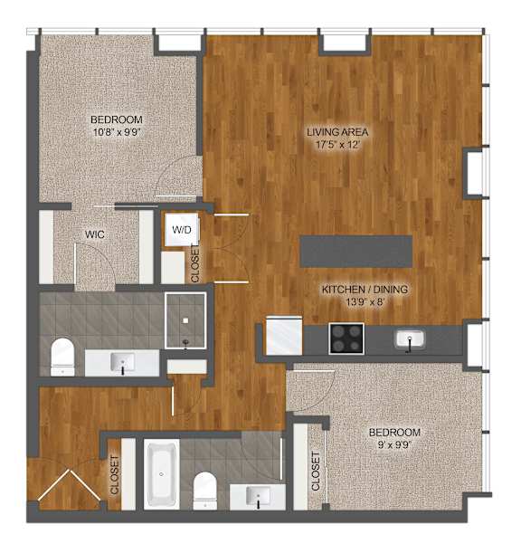 2Bed 2Bath D Floor Plan at Stella St. Paul Apartments, Minnesota