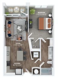 Spacious one bedroom layout with patio or balcony