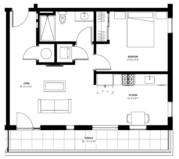 1 bed 1 bath floor plan V at Glassworks, Pennsylvania, 19122