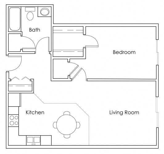 Floor Plan  1 Bedroom 1 Bathroom 705 - G