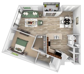 ABQ Uptown Apartments - A11 - 1 bedroom and 1 bath - 3D floor plan