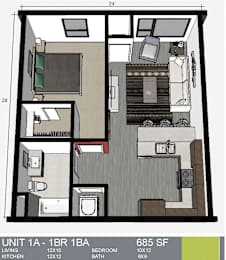 A floor plan of an apartment at 111 Vine Street.