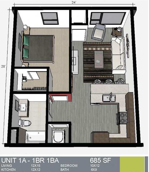 A floor plan of an apartment at 111 Vine Street.