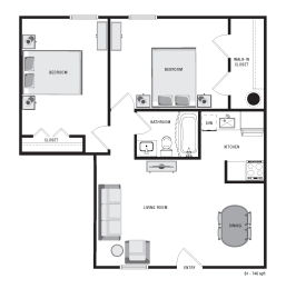 bedroom floor plan an in 2 bed 2 bath apartment