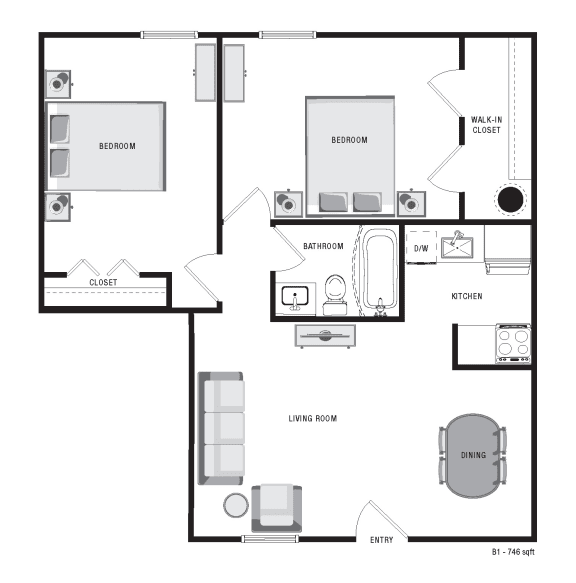 bedroom floor plan an in 2 bed 2 bath apartment