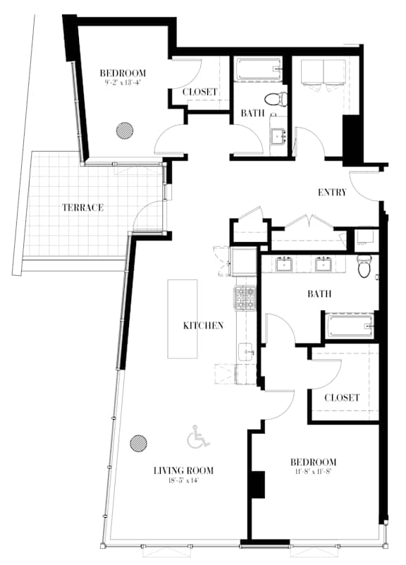A black and white image of a floor plan for an apartment.