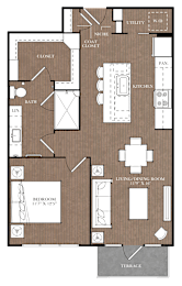 A floor plan of a house with a living room, dining room, kitchen, and two bathrooms.