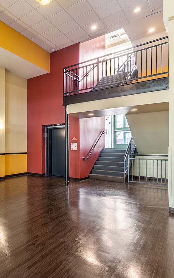 Interior of an apartment building at Jazz District Apartments in KC