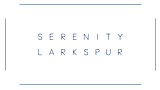 A black background with the words "SERENITY LARKSPUR" in white text.