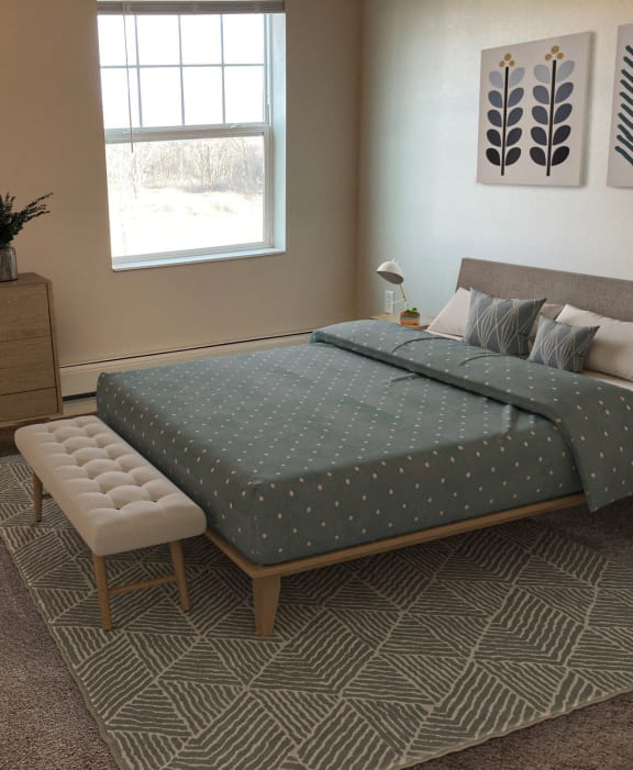 a 3d floor plan of a home with a bedroom and living room