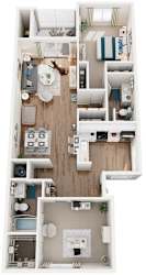 2 Bed 2 Bath Floor Plan | 1,110 Sq. Ft