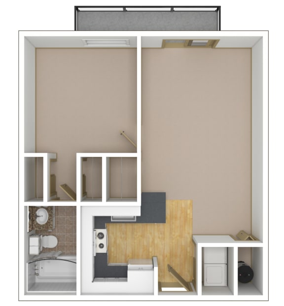 1 Bedroom, 1 Bathroom Floor Plan